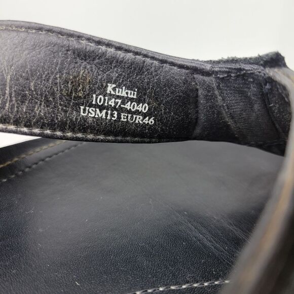 Olukai Kukui Men's Sandals Size 12 Black Leather Flip Flops Thongs Shoes - Picture 8 of 9